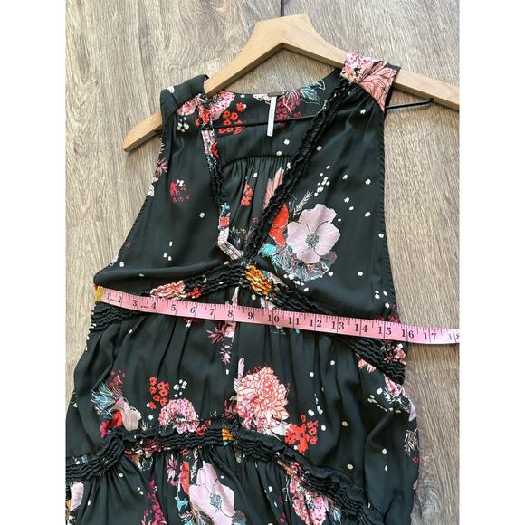 Free People Floral Tiered Tunic Tank Top Small Sleeveless V Neck - Picture 8 of 9